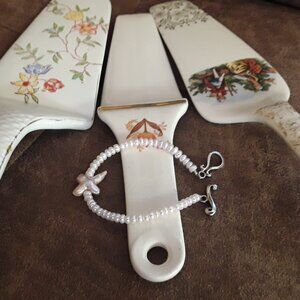 3 vintage spatulas ceramic and fancy pearl cross natural shape  bracelet.